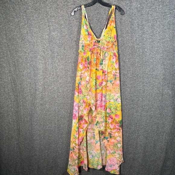 For Love & Lemons Madison Floral Chiffon Asymmetric Yellow Maxi Dress Small - Picture 3 of 15